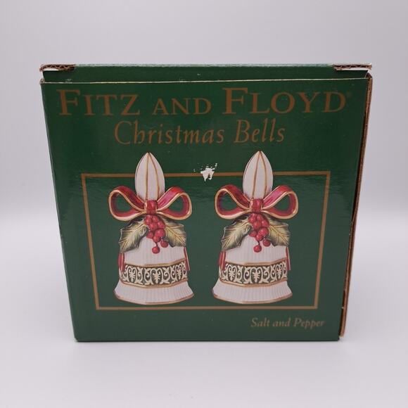 VTG Fitz and Floyd Christmas Bells Salt & Pepper Shakers Ceramic New In Box 2004 - Picture 6 of 8